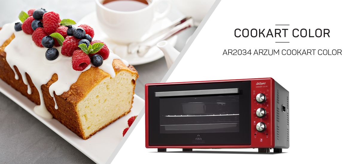 AR2034 Cookart Color 50Lt Double Glassed Oven - Pomegranate - Arzum