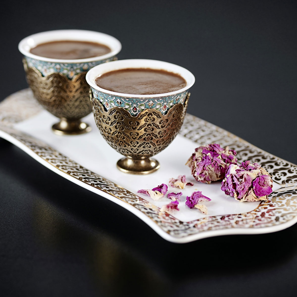 OK906 OKKA İsmail Acar 2’Li Fincan Ve Küçük Tepsi Set Beyaz Arzum
